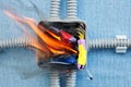 Faulty junction box became  cause of fire Royalty Free Stock Photo