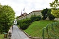 Defence wall of Lasko castle and a path leading to the castle