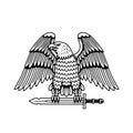 DEFENDER EAGLE WITH SWORD BLACK WHITE Royalty Free Stock Photo