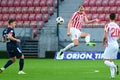 Defender Slovak football club Skf Sered Marin Ljubicic tries to kick the ball in front of the opponent's striker Royalty Free Stock Photo