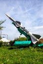 Defense forces weapon. Antiaircraft missles rocket with warhead aimed to sky