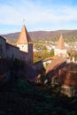 Defense towers from the medieval fortress of Sighisoara, Mures, Romania