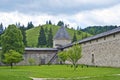Defense walls of the Sucevita fortified monastery, Bucovina region, northern Romania Royalty Free Stock Photo
