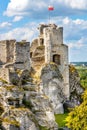 Defense walls and towers of medieval Ogrodzieniec Castle in Podzamcze village in Silesia region of Poland