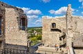 Defense walls and towers of medieval Ogrodzieniec Castle in Podzamcze village in Silesia region of Poland Royalty Free Stock Photo