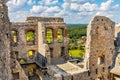 Defense walls and towers of medieval Ogrodzieniec Castle in Podzamcze village in Silesia region of Poland