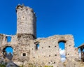 Defense walls and towers of medieval Ogrodzieniec Castle in Podzamcze village in Silesia region of Poland Royalty Free Stock Photo