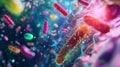 Defensins Attacking Microbial Invaders in a Colorful Microscopic Scene Royalty Free Stock Photo