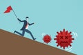 Defensive and fight to win COVID-19 or Coronavirus and survive. vector cartoon design