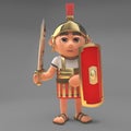 Defensive Roman centurion soldier with sword and shield, 3d illustration