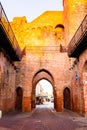 Defensive wall surrounding the small town of Cittadella at sunrise. Royalty Free Stock Photo