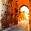 Defensive wall surrounding the small town of Cittadella at sunrise. Royalty Free Stock Photo