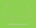 Deferoxamine drug molecule. Used to treat iron poisoning hemochromatosis. Skeletal formula.