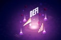 Defi decentralized finance on background graphs and technology Royalty Free Stock Photo