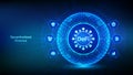 DeFi. Decentralized Finance. Blockchain, decentralized financial system business technology concept on blue background. 3D sphere