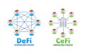 Defi Decentralized finance and CeFi centralized finance. Finance system. Vector stock illustration. Royalty Free Stock Photo