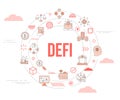 Defi decentralized finance concept with icon set template banner and circle round shape Royalty Free Stock Photo