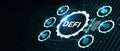 DeFi -Decentralized Finance on dark blue abstract polygonal background. Concept of blockchain, decentralized financial system