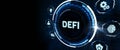 DeFi -Decentralized Finance on dark blue abstract polygonal background. Concept of blockchain, decentralized financial system Royalty Free Stock Photo