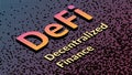 Defi - decentralized finance, isometric text on fragmented matrix background from squares. Royalty Free Stock Photo