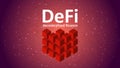 Defi - decentralized finance on a red abstract polygonal background.