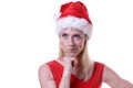 Defiant irate woman in a festive red Santa Hat