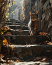 Defiant Kitten Takes a Stroll on Sunny Stone Roads: A Nature\'s Q