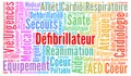 Defibrillator word cloud concept in french language