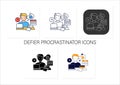 Defier procrastinator icons set