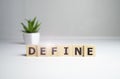 DEFINE word made with building blocks, define concept