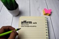 Definition of Affirm word with a meaning on a book. dictionary concept Royalty Free Stock Photo