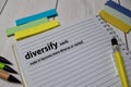 Definition of Diversify word with a meaning on a book. dictionary concept