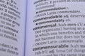 Definition Of English Dictionary Close Up Of Word - commendable Royalty Free Stock Photo
