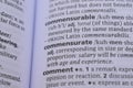 Definition Of English Dictionary Close Up Of Word - commensurate Royalty Free Stock Photo