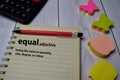 Definition of Equal word with a meaning on a book. dictionary concept