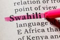 Definition of Swahili Royalty Free Stock Photo