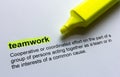 Definition of teamwork, highlighted in colour. Royalty Free Stock Photo