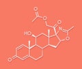 Deflazacort glucocorticoid drug molecule. Skeletal formula. Royalty Free Stock Photo