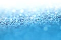 Defocus Abstract light blur blink sparkle horizontal backgound. Blue glitter shine dots confetti