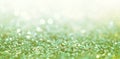 Defocus Abstract light blur blink sparkle horizontal backgound. Green glitter shine dots confetti