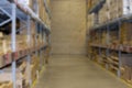 Defocus background warehouse. Industrial storage room with shelves and boxes Royalty Free Stock Photo