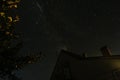 Defocus beautiful night sky. House, roof and chimney. Starry Mil Royalty Free Stock Photo