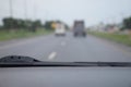 Defocus or blur background with traffic urban road. Inside view.