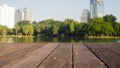 Defocus and blur image of terrace wood and water