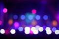 Defocus blurred abstract blue bokeh background. Festive spotted glitter background. Blurry music performance in rock