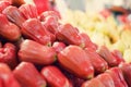 Defocus and blurred image of bell fruits or rose apple background display on fresh market