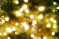 Defocus Christmas tree decorated with glowing garland, close-up.