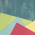 Defocus Colored sheets of paper on a wooden painted blue background. Royalty Free Stock Photo