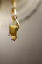 Defocus fly on yellow flypaper. Dead flies on sticky tape, trap for flies with glue, adhesive flytrap, stucktrap for Royalty Free Stock Photo