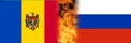 Defocus protest in Moldova. Moldova flag and Russia flag. Strength, Power, Protest and punch concept. Russia war. World